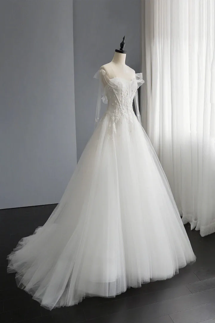 Luolandi A-Line Tulle Lace Long Prom Dresses Evening Party Dress Wedding Dress