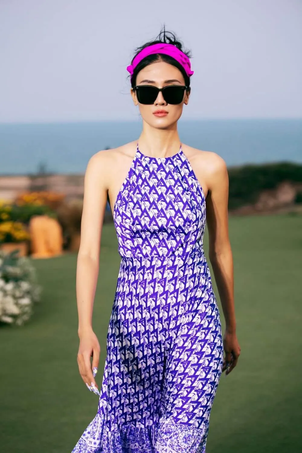 Madilyn Halter Flared Latin Silk Maxi Dress