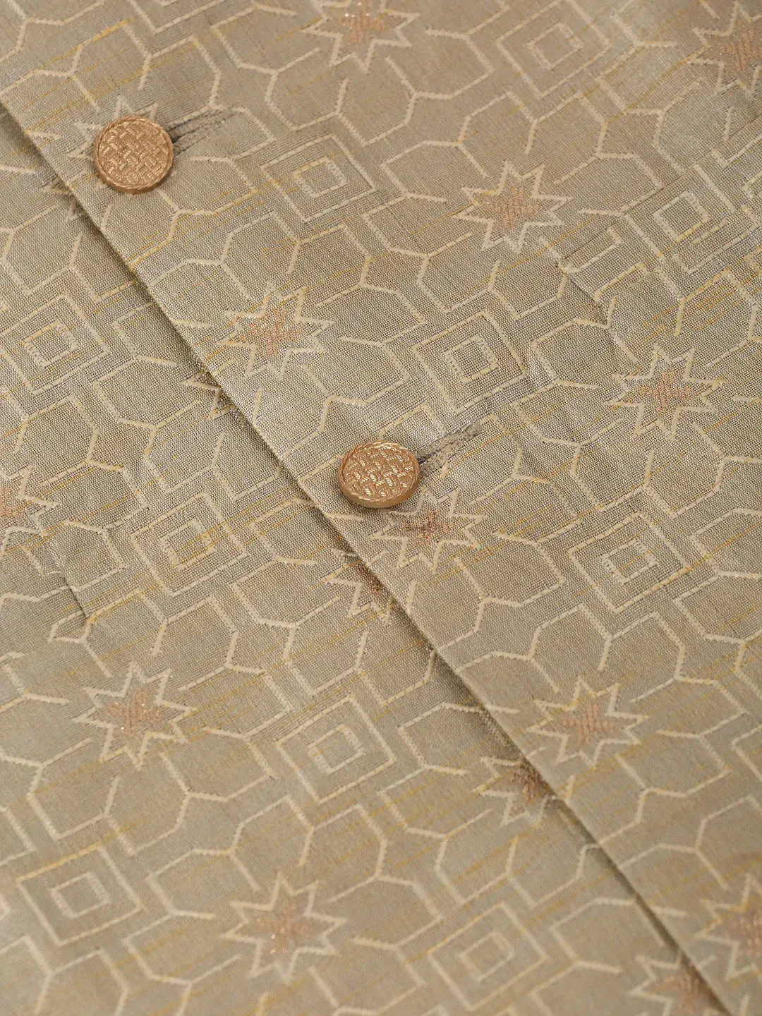 Men Beige & Golden Woven Design Nehru Jackets-Jowc_4045Beige