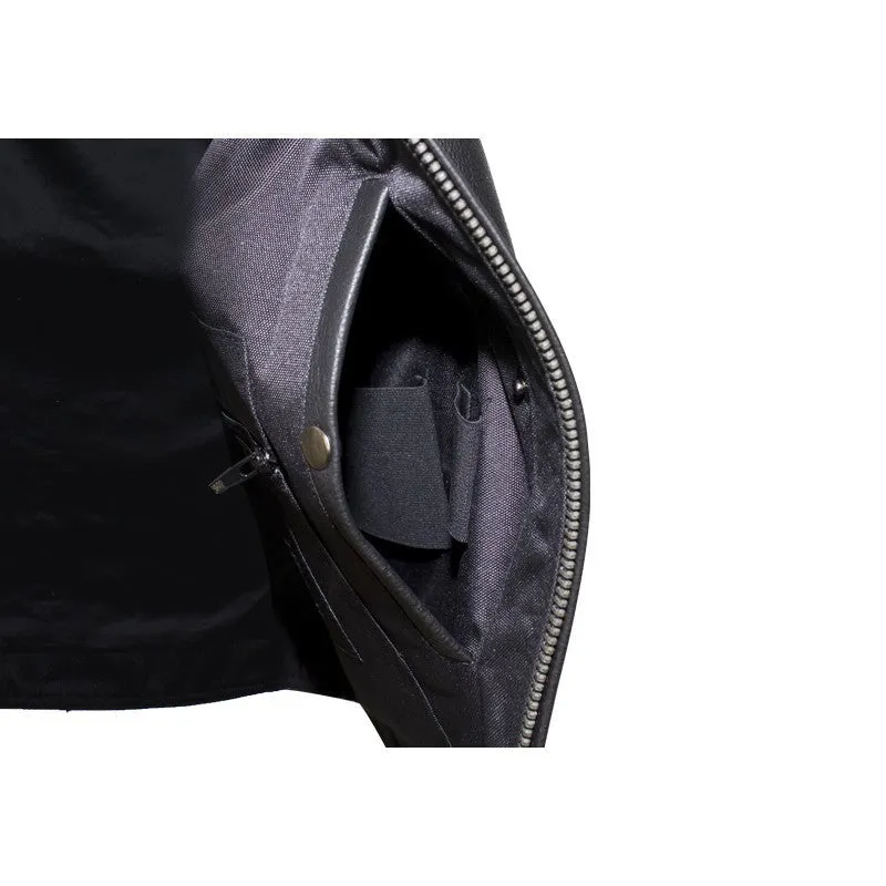 Mens Naked Leather Motorcycle Club Style Vest With Mandarin Stand Up Collar
