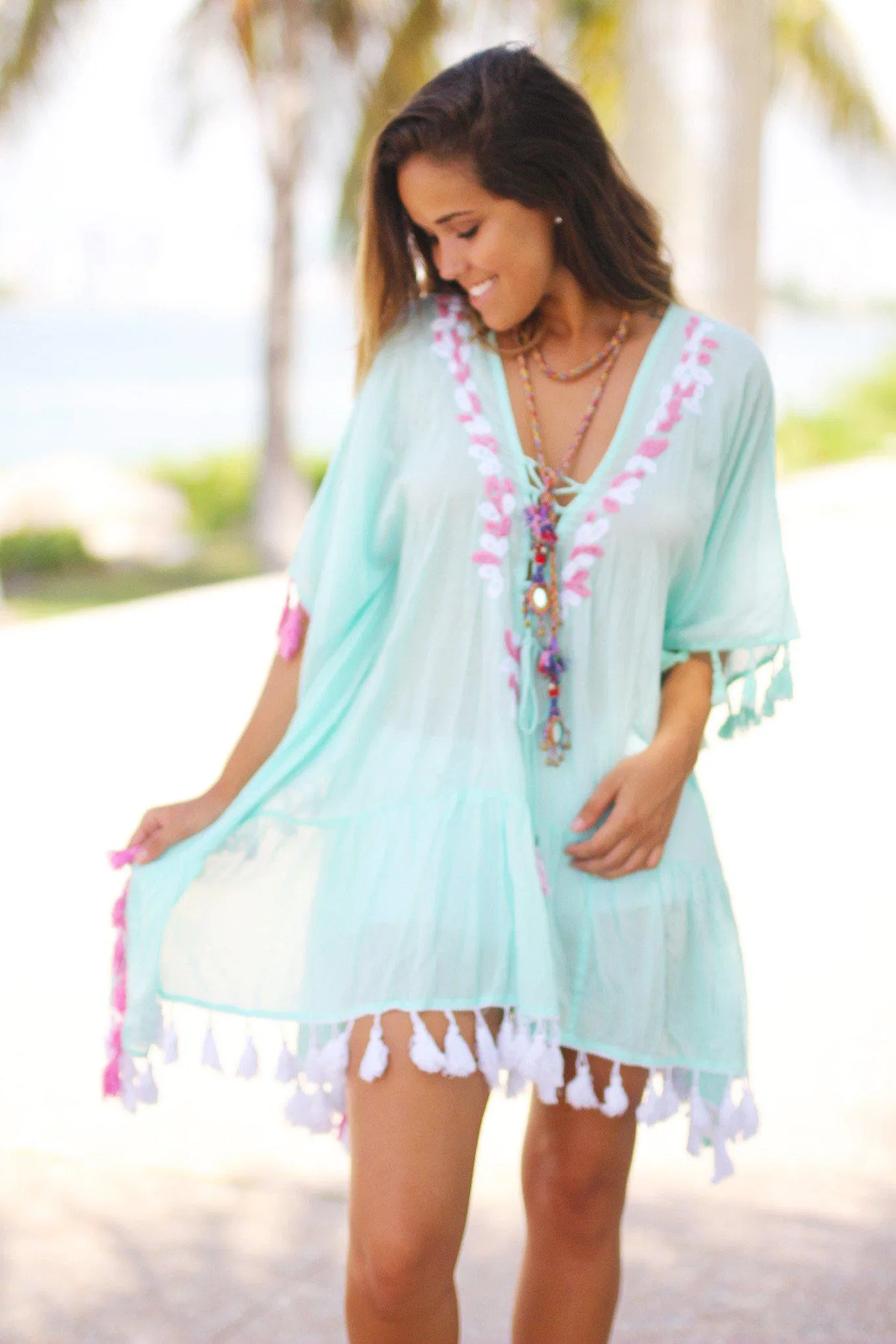 Mint Cover Up with Tassels