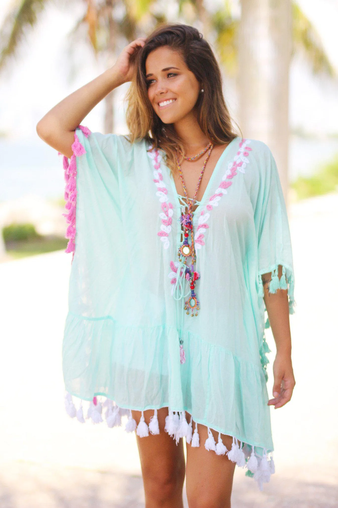 Mint Cover Up with Tassels