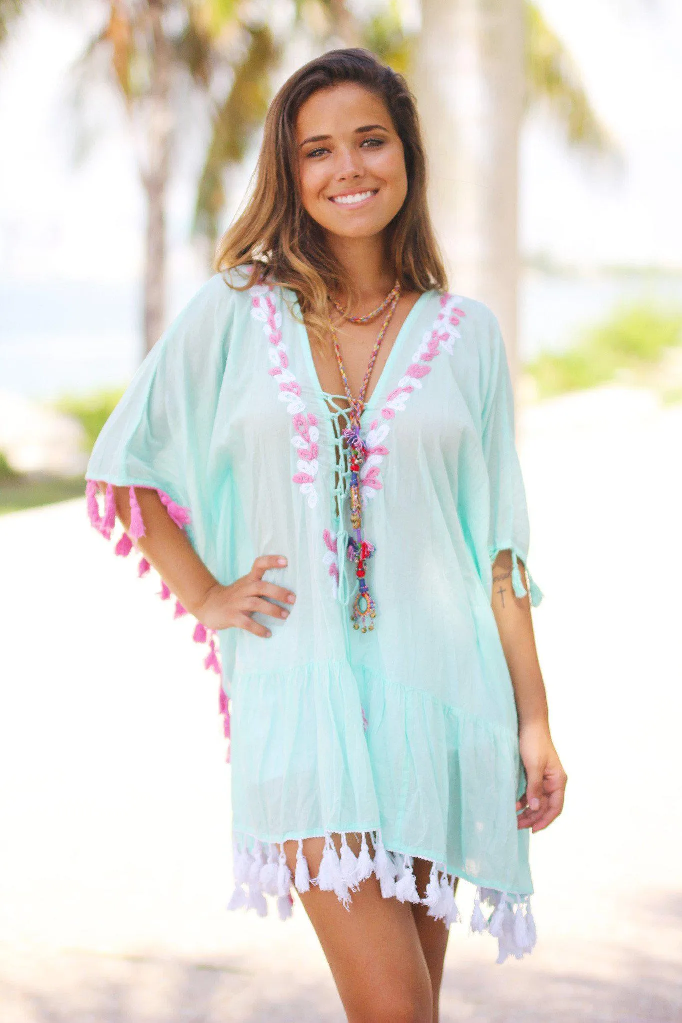 Mint Cover Up with Tassels