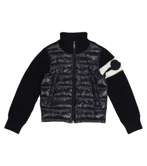 Moncler Enfant Quilted Down and Wool Blend Cardigan, Blue