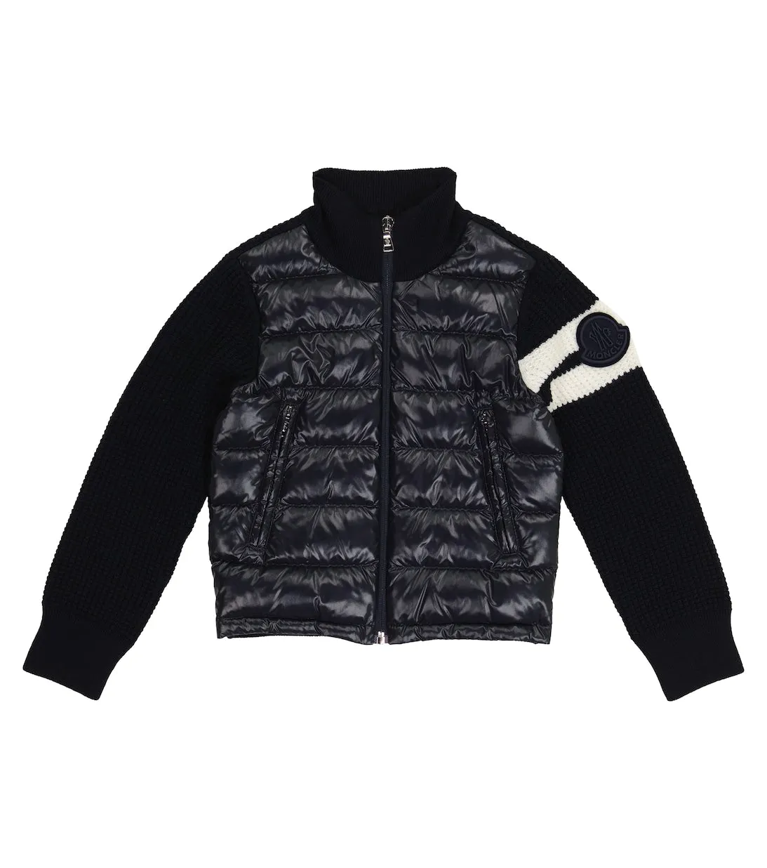 Moncler Enfant Quilted Down and Wool Blend Cardigan, Blue