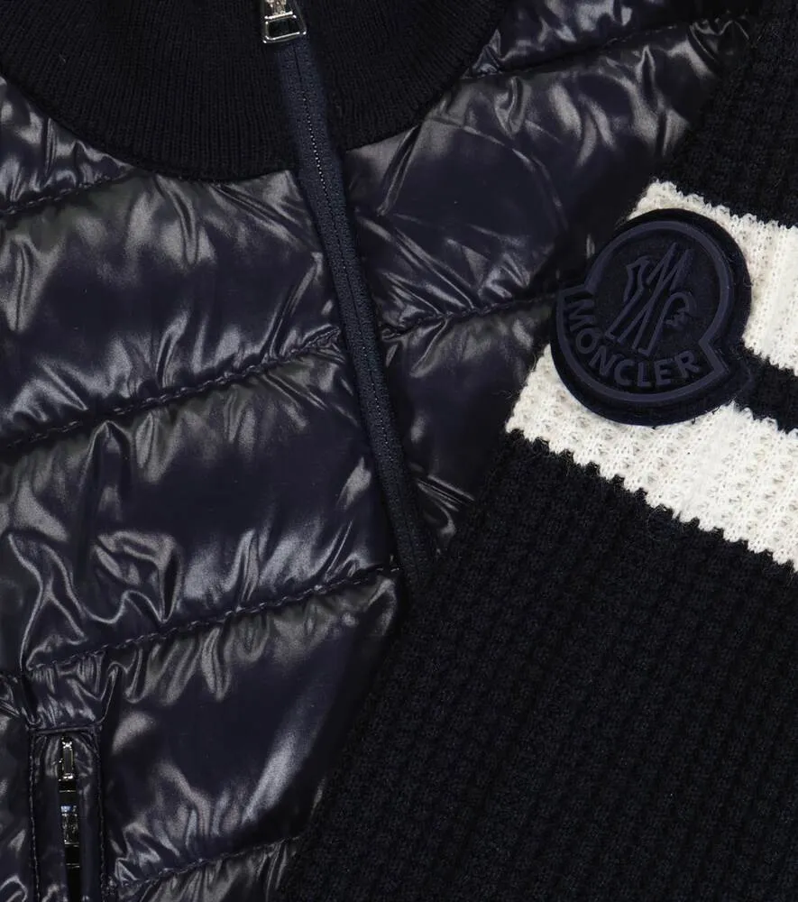 Moncler Enfant Quilted Down and Wool Blend Cardigan, Blue