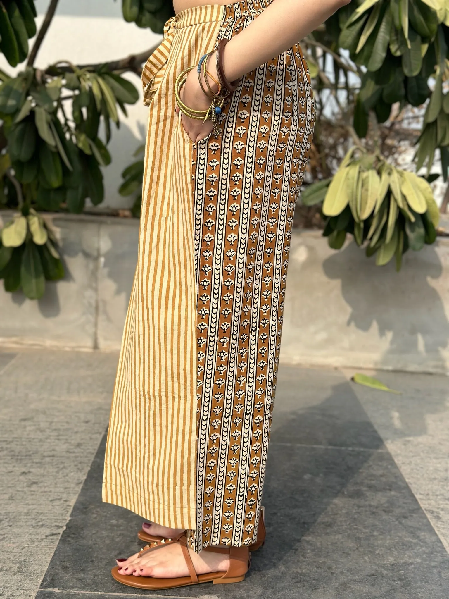 Mustard Striped Wrap Pants