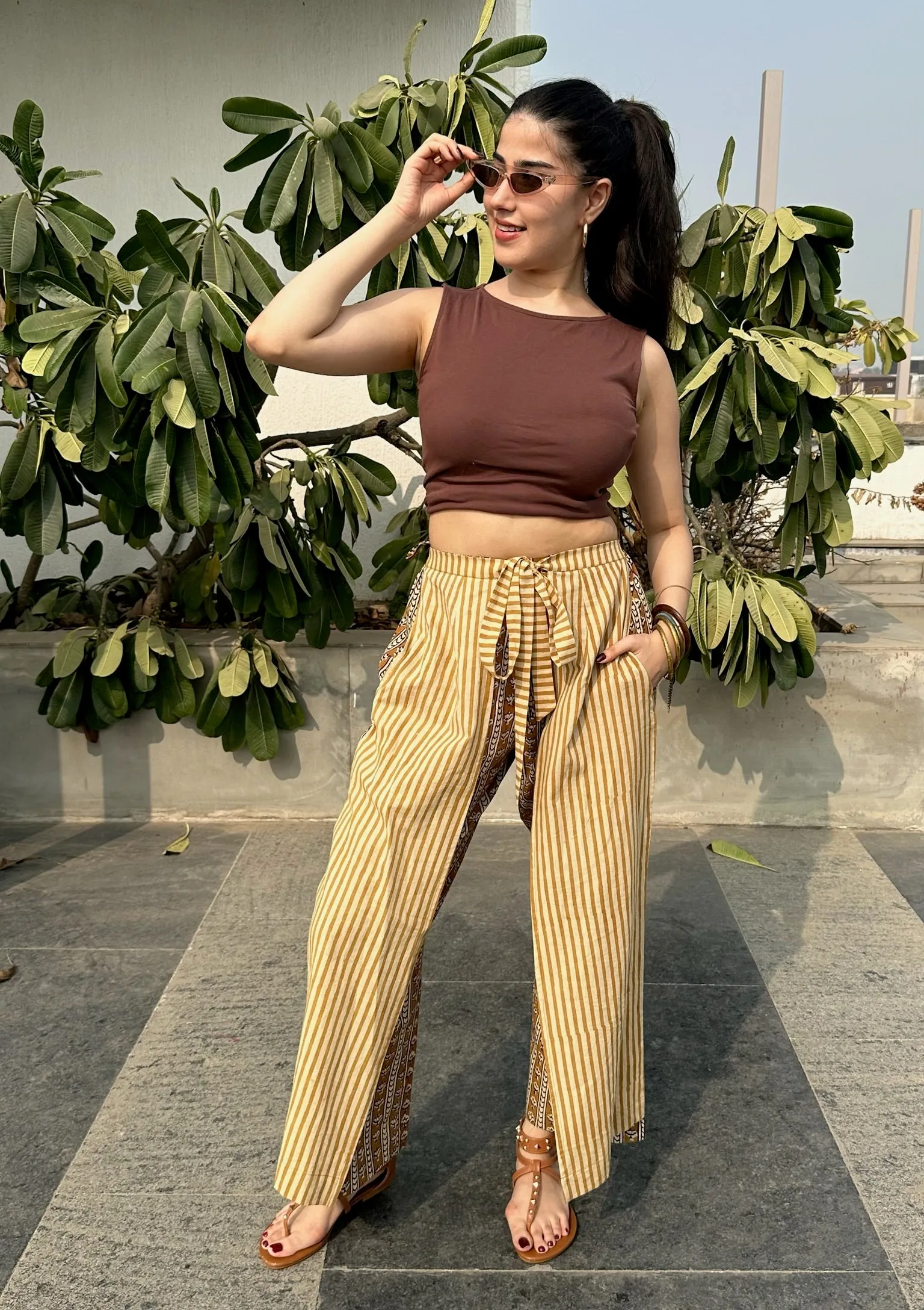 Mustard Striped Wrap Pants