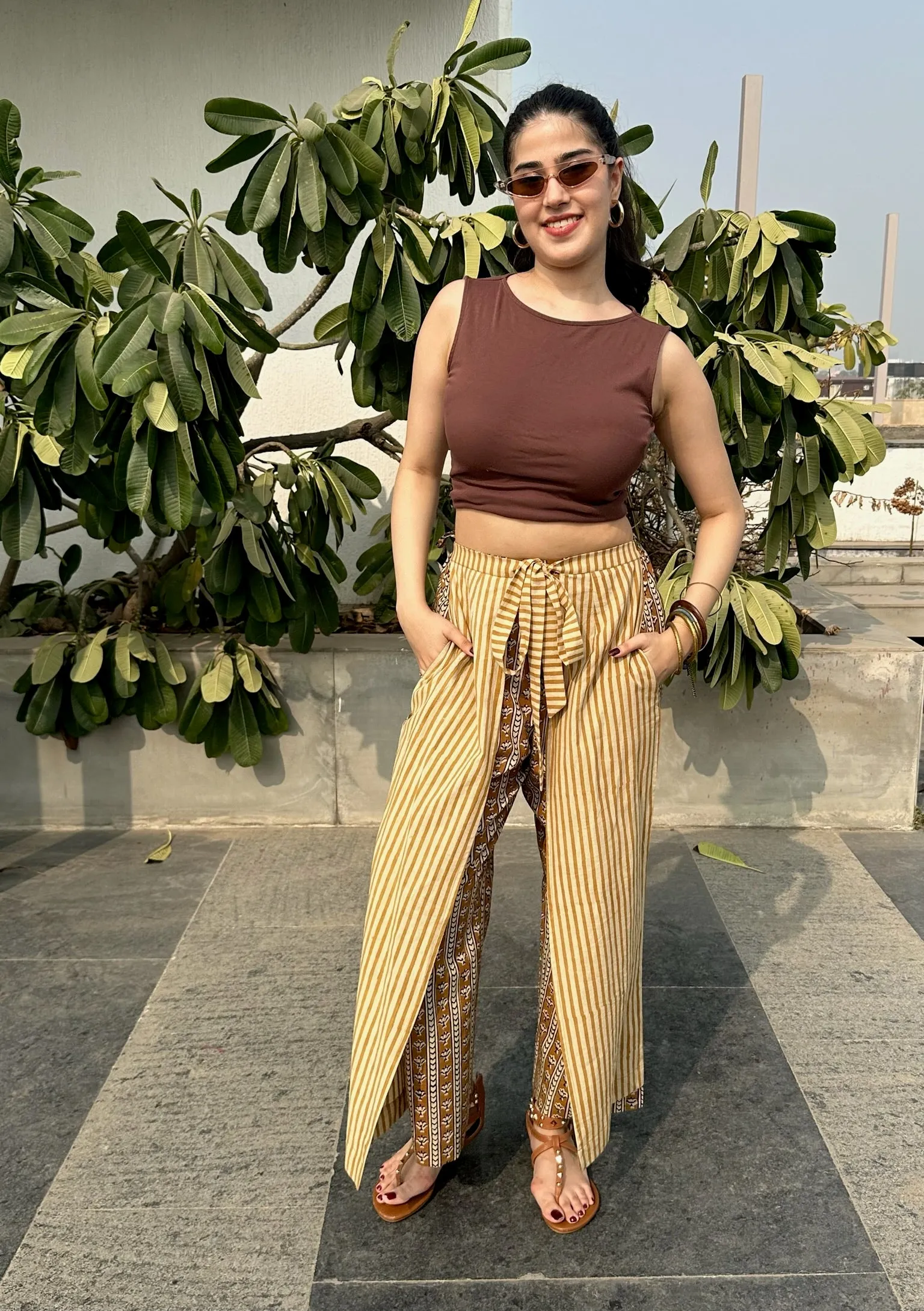 Mustard Striped Wrap Pants