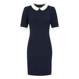 Navy Blue Nautical Wiggle Pencil Dress With Cream Collar & Cuff