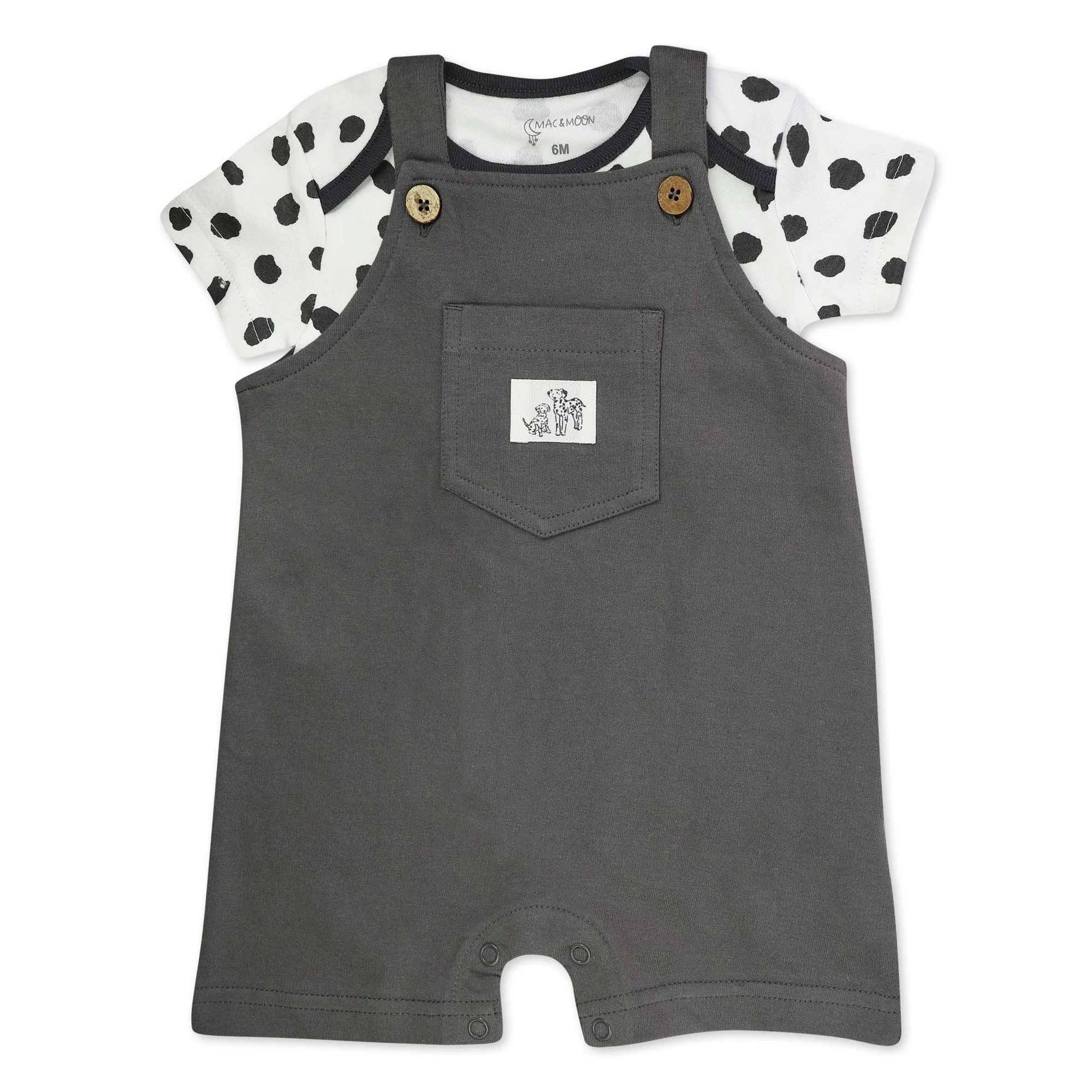 Organic Cotton 2-Piece Shortall Set in Puppy Dot Print