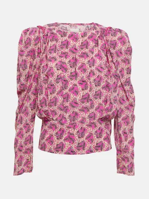 Pink floral silk-blend crepe top