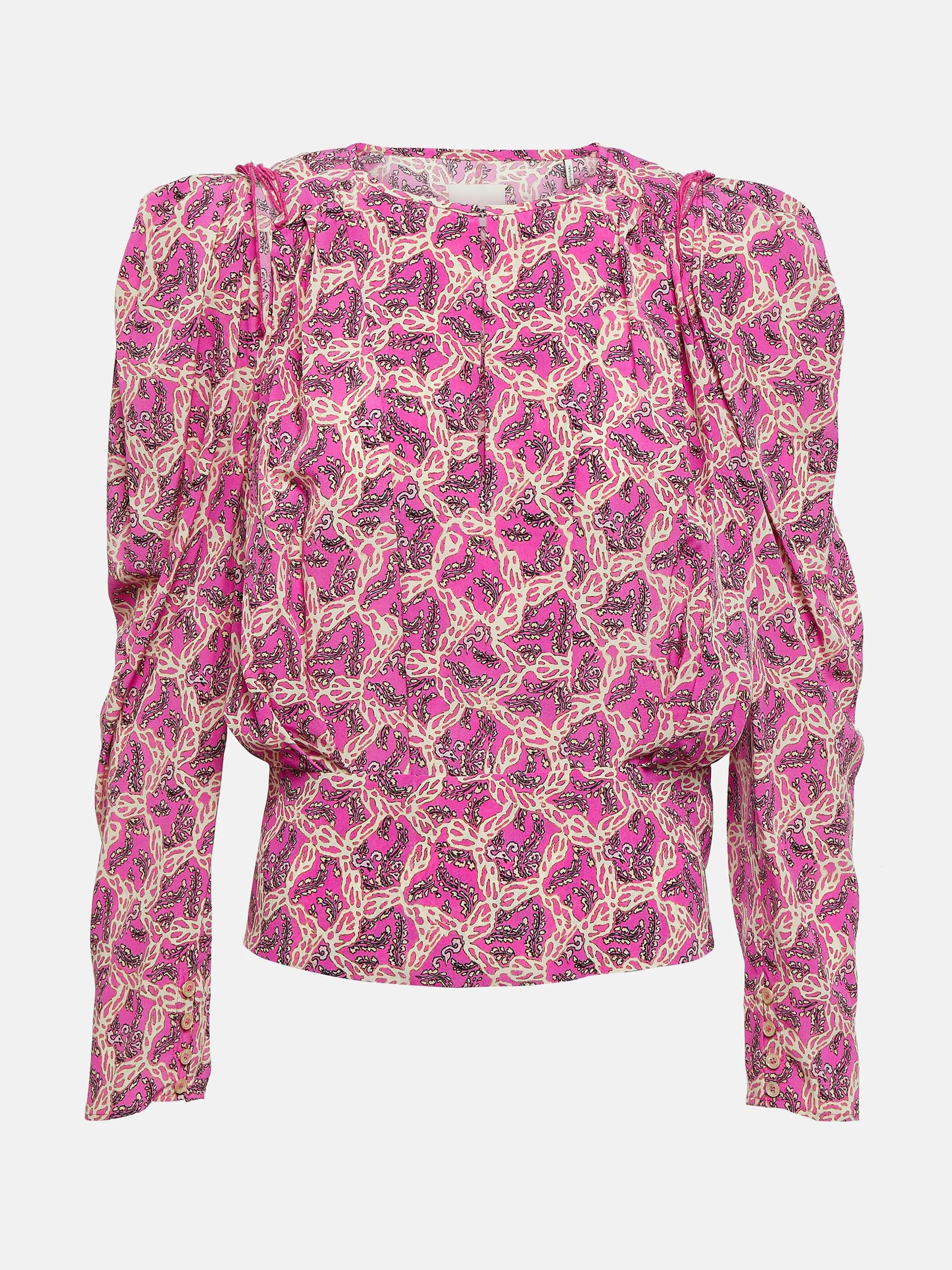 Pink floral silk-blend crepe top