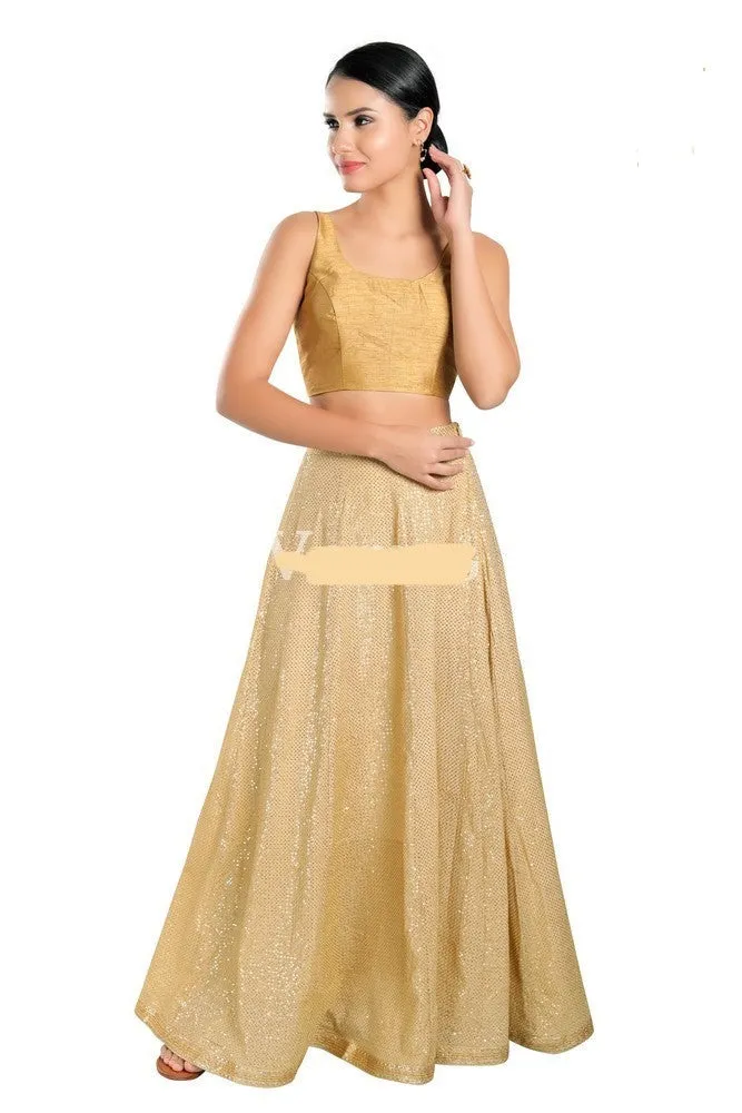Readymade Dupion Silk Padded Back Open Sleeveless Gold Saree Blouse