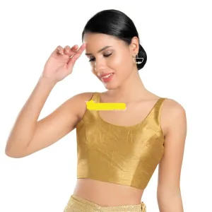 Readymade Dupion Silk Padded Back Open Sleeveless Gold Saree Blouse
