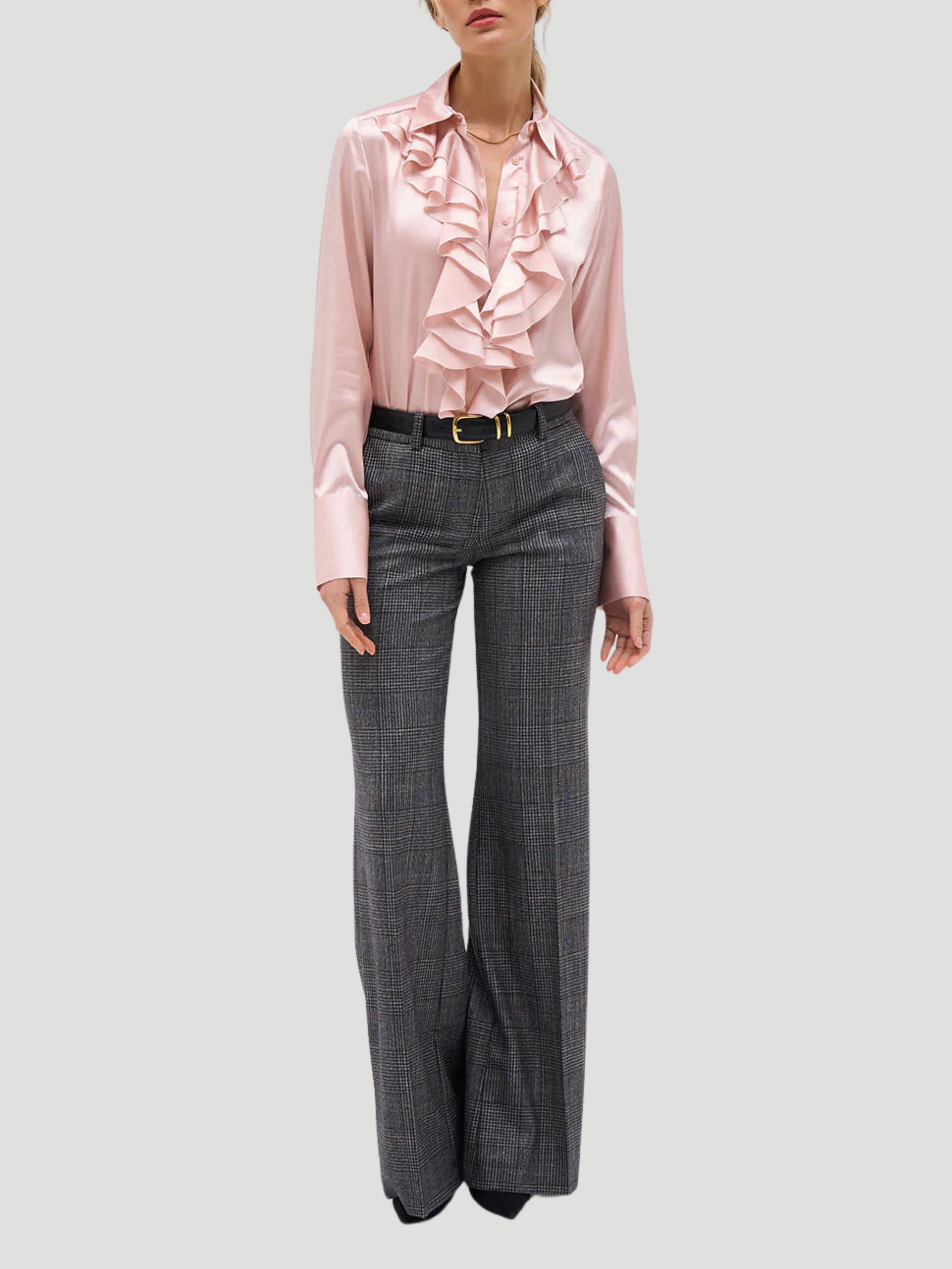 Regina Jabot Front-Ruffle Blouse