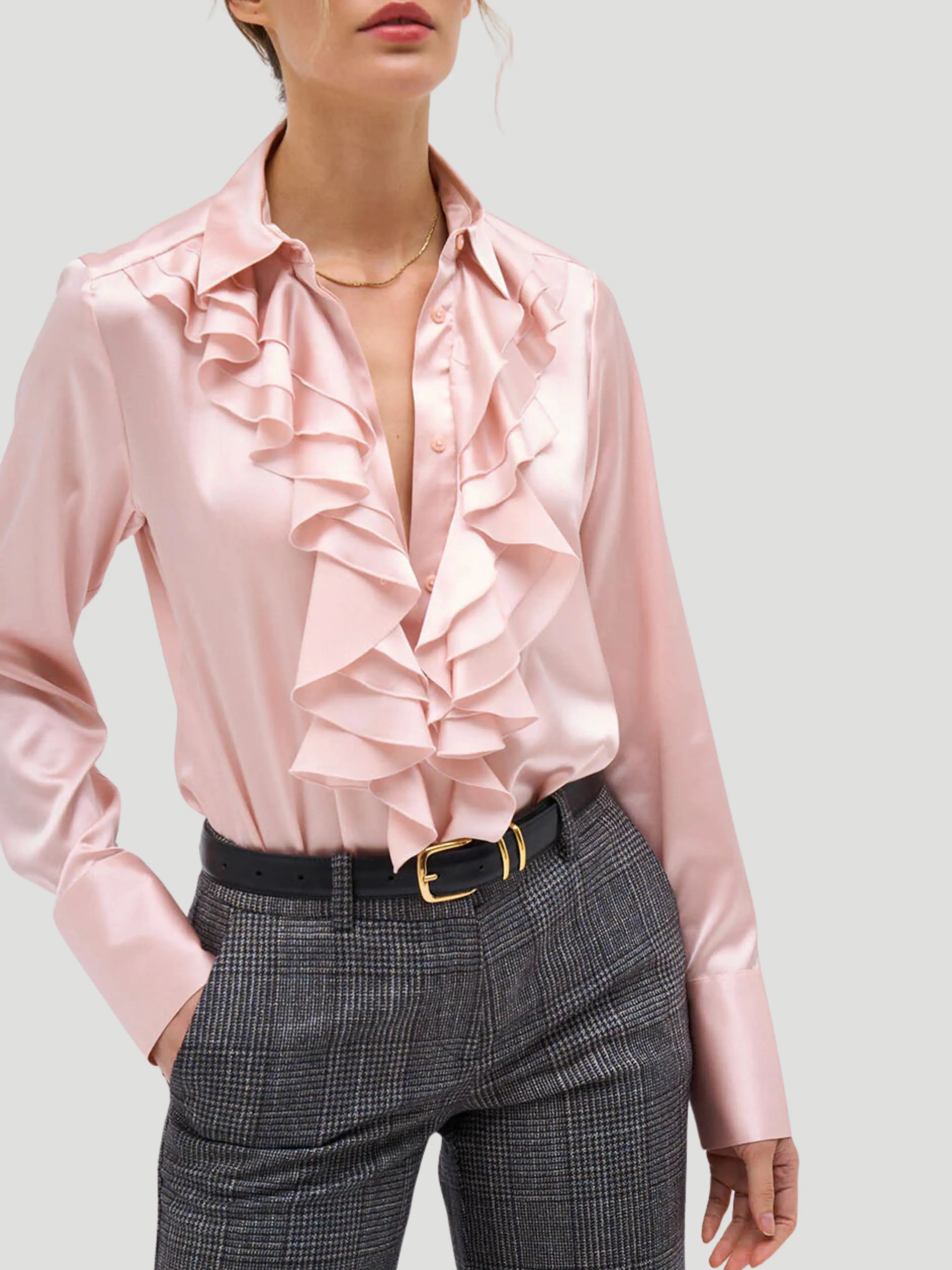 Regina Jabot Front-Ruffle Blouse