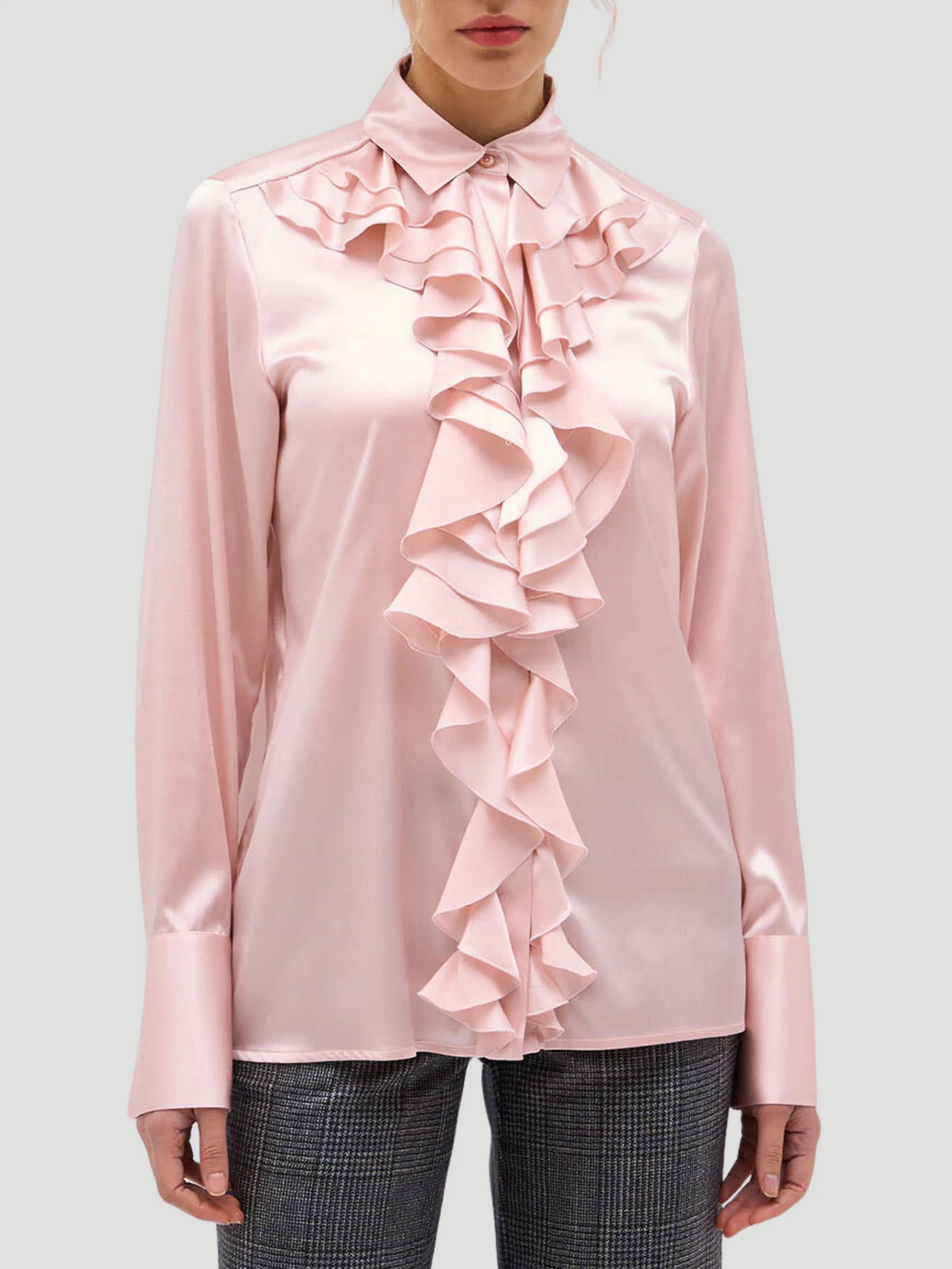 Regina Jabot Front-Ruffle Blouse