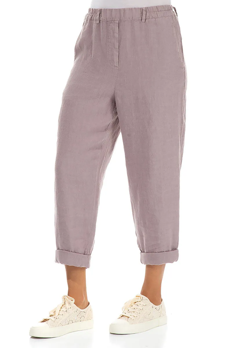 Roll Up Greige Linen Trousers