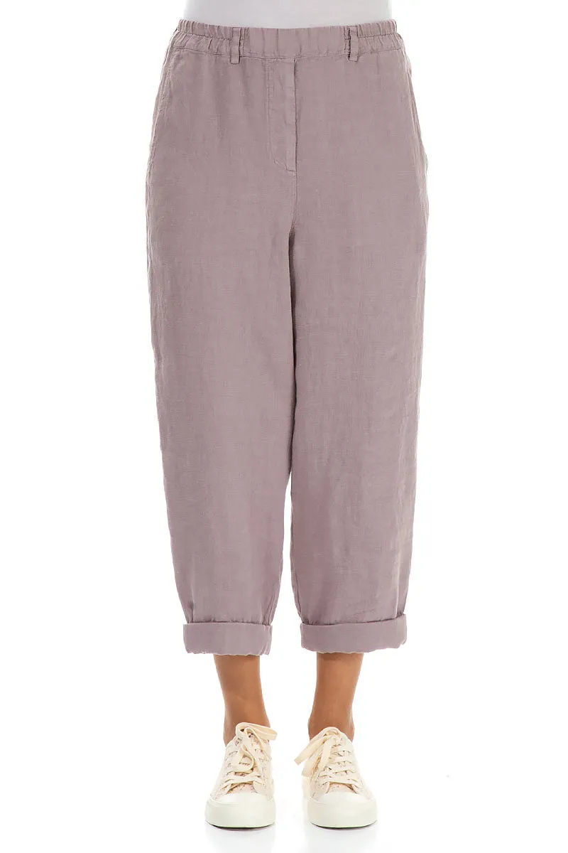 Roll Up Greige Linen Trousers