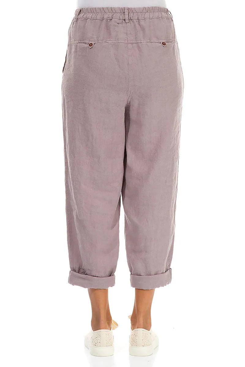 Roll Up Greige Linen Trousers
