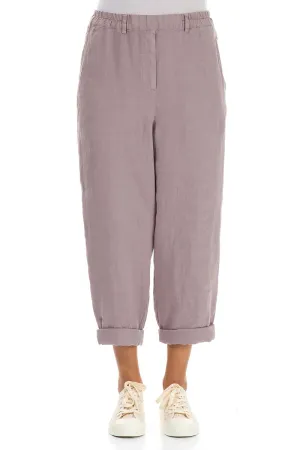 Roll Up Greige Linen Trousers