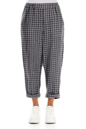 Roll Up Grey Check Linen Trousers