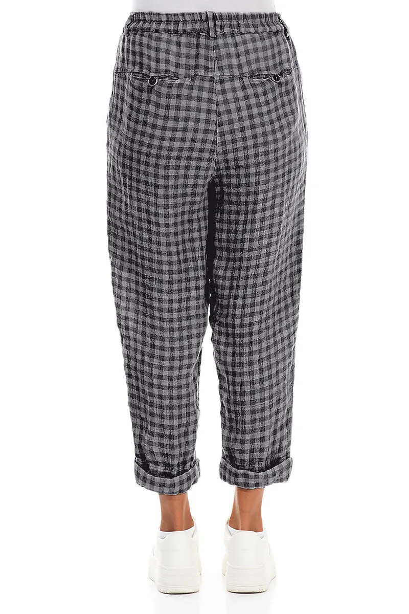 Roll Up Grey Check Linen Trousers