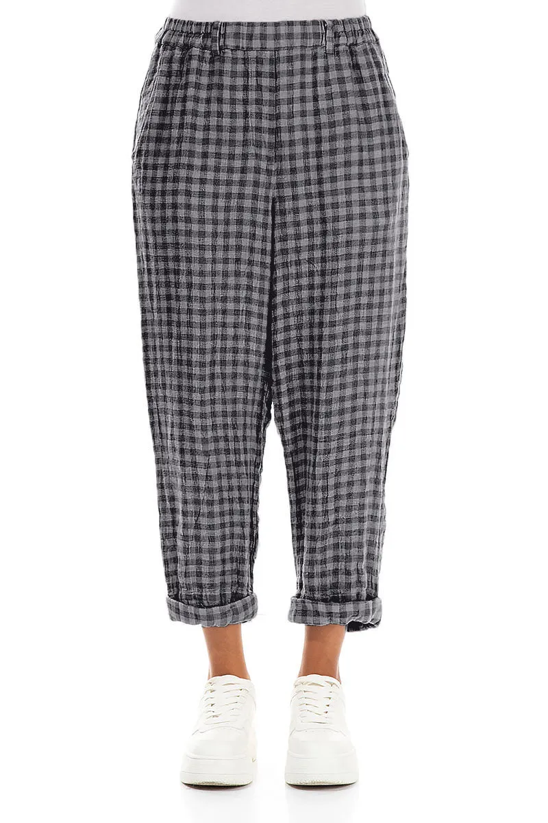 Roll Up Grey Check Linen Trousers