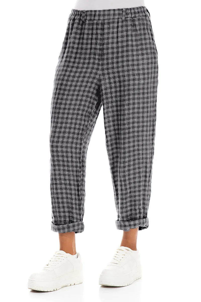 Roll Up Grey Check Linen Trousers