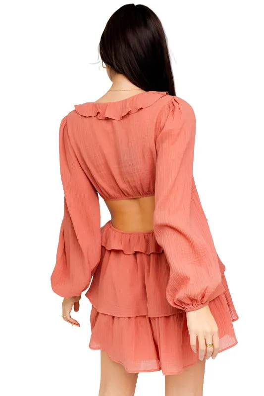 Ruffle Detail V-Shape Boning Dress