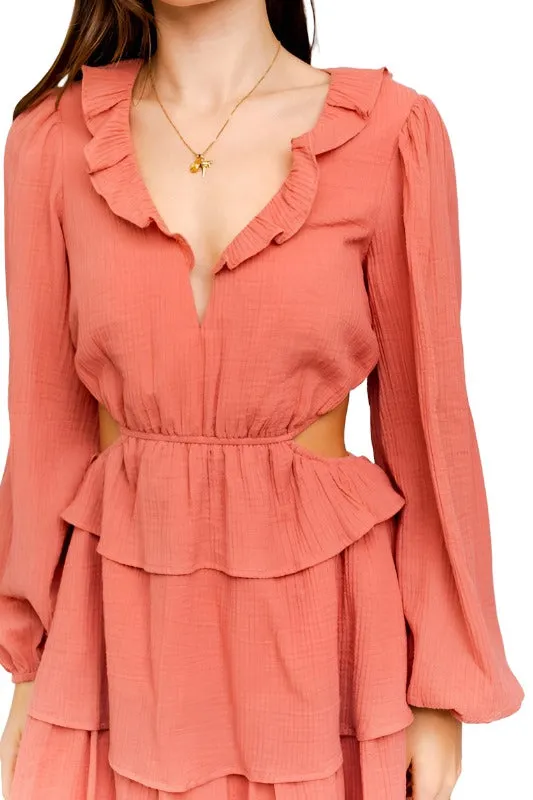 Ruffle Detail V-Shape Boning Dress