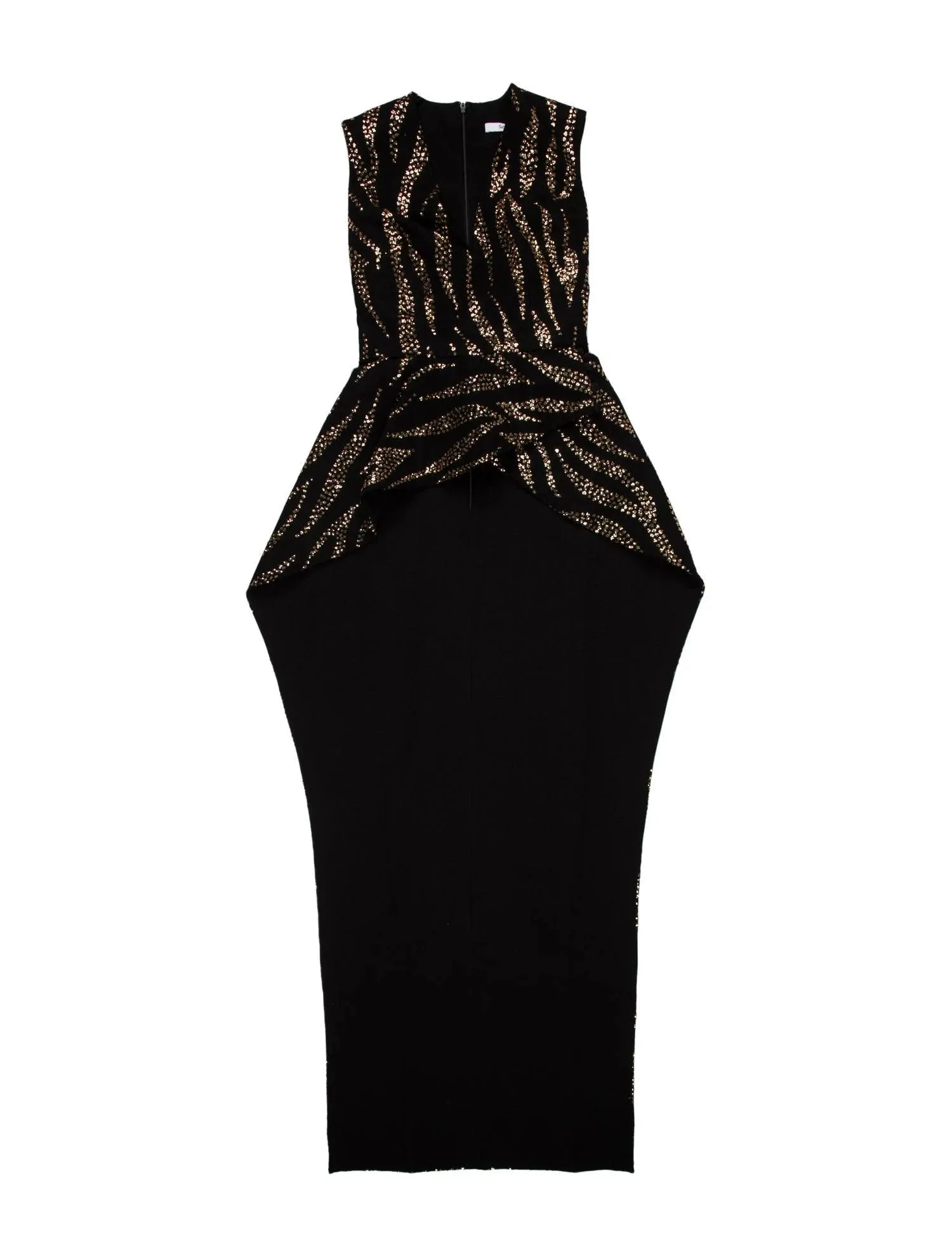 Safiyaa Black Asymmetric Glittered Draped Back Long Top XS