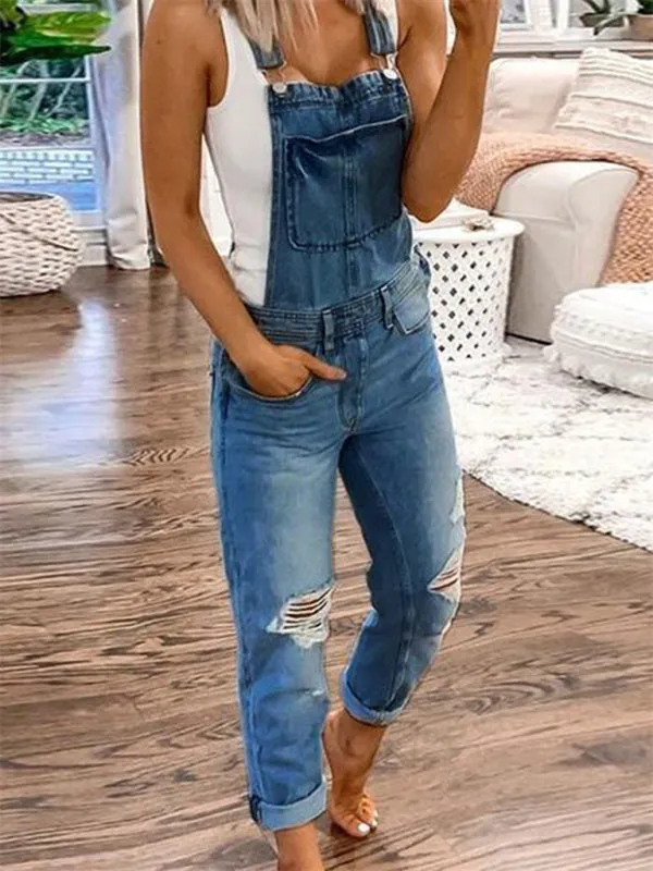 SALE Women's Ripped Skinny Denim Overalls