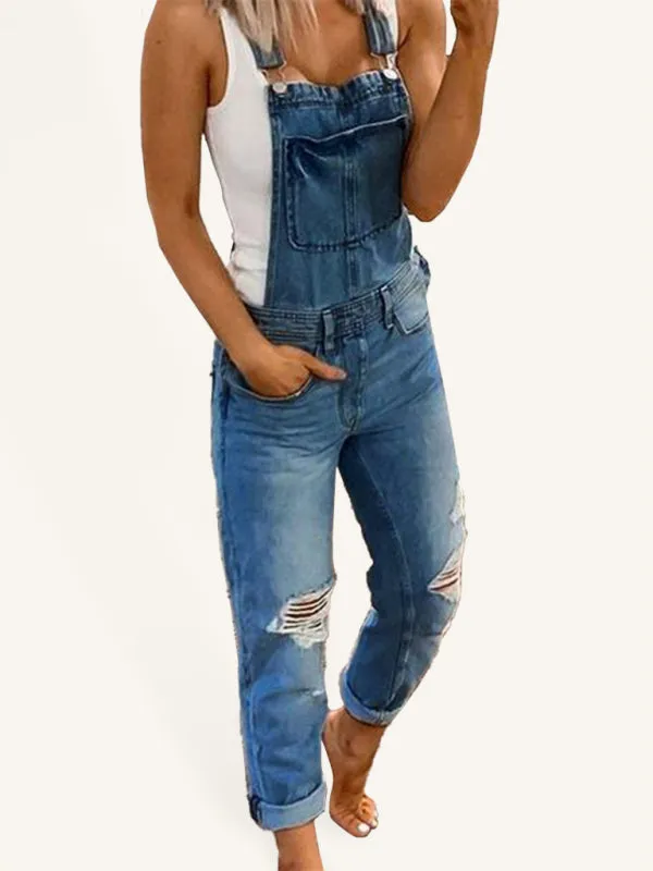 SALE Women's Ripped Skinny Denim Overalls