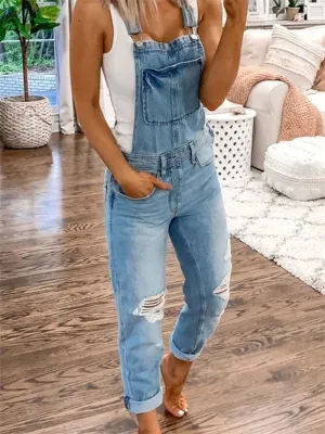 SALE Women's Ripped Skinny Denim Overalls
