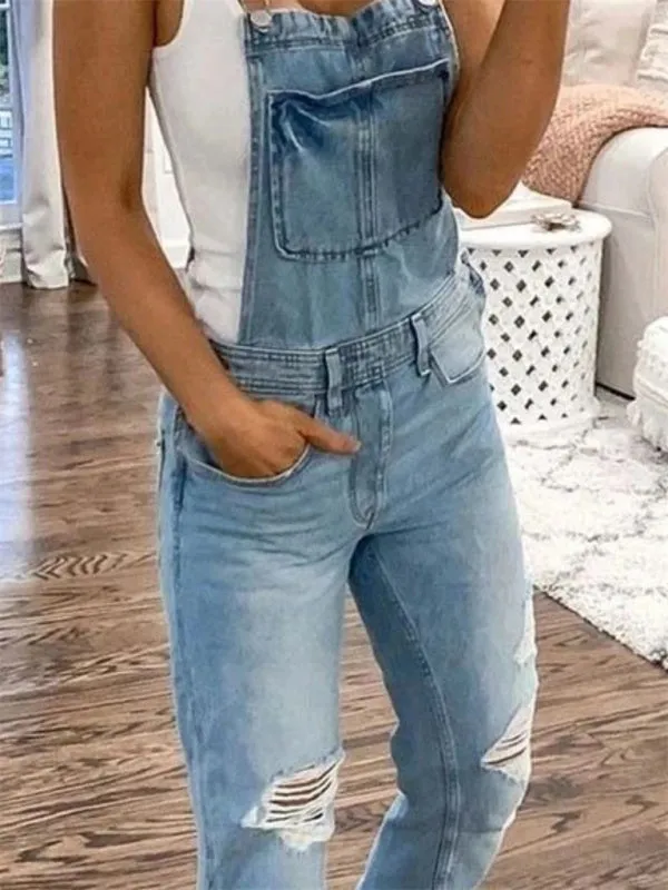 SALE Women's Ripped Skinny Denim Overalls