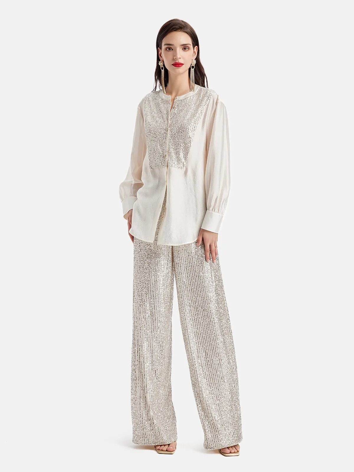 Sequin-Stitched French-Style Shirt
