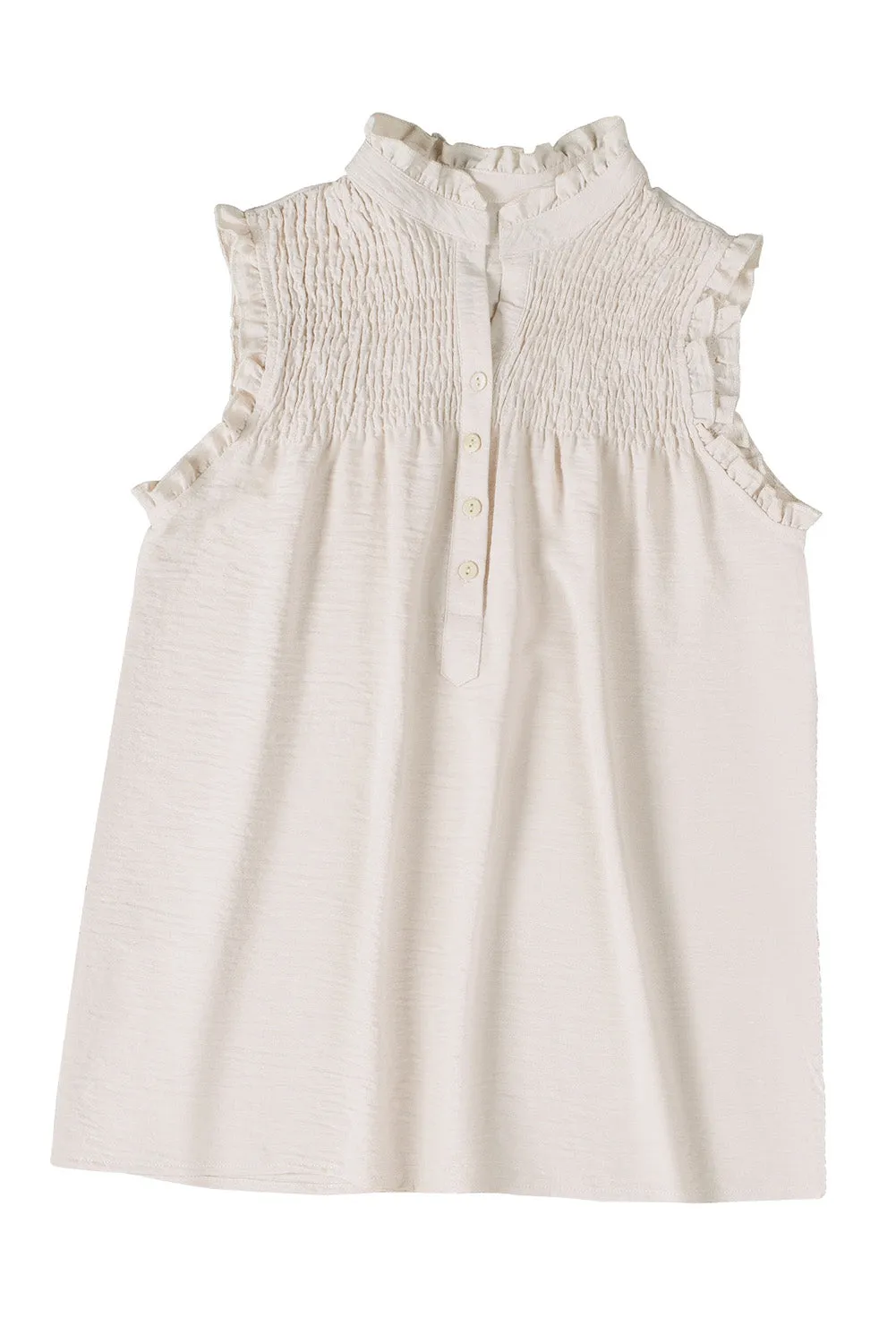 Smocked Half Buttoned Tank Top