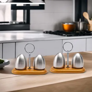 The Better Home Stainless Steel Salt & Pepper Shaker Set - Silver | Moisture-Proof Shakers with Holder | Perfect Pour Holes for Kitchen Dining Table Restaurant (Pack of 2)