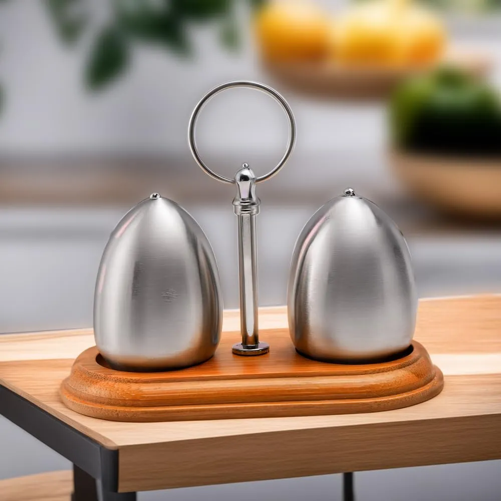 The Better Home Stainless Steel Salt & Pepper Shaker Set - Silver | Moisture-Proof Shakers with Holder | Perfect Pour Holes for Kitchen Dining Table Restaurant (Pack of 2)
