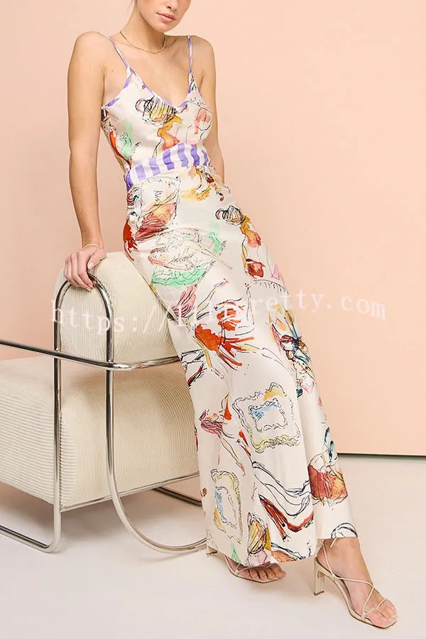 Timeless Choice Satin Contrast Fun Print Bias Cut Maxi Dress