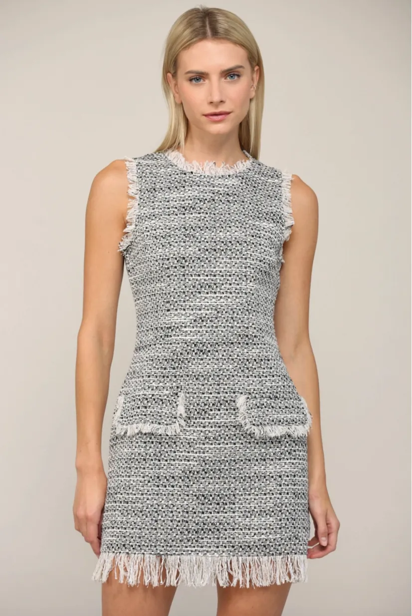 Tweed Frayed Hem Dress