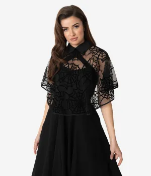 Unique Vintage Black Mesh & Velvet Spiderweb Clarke Capelet