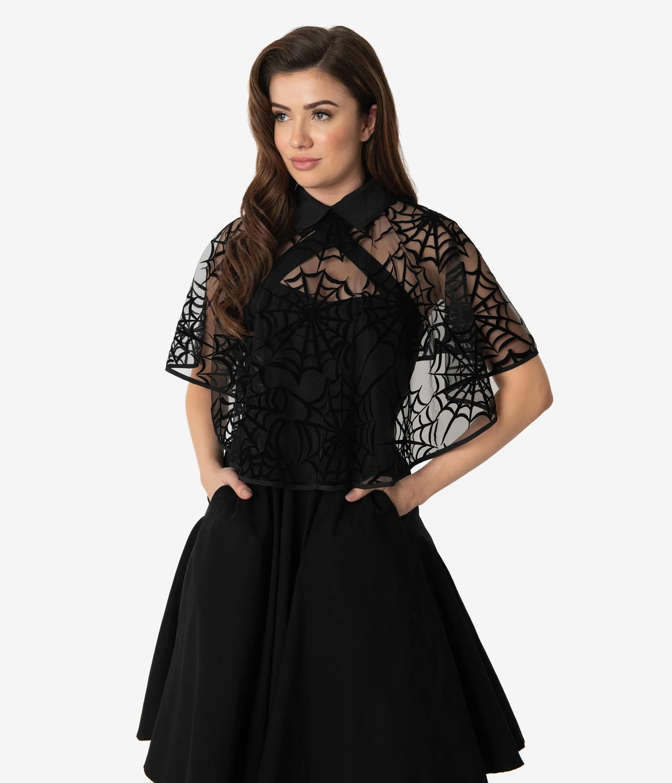 Unique Vintage Black Mesh & Velvet Spiderweb Clarke Capelet