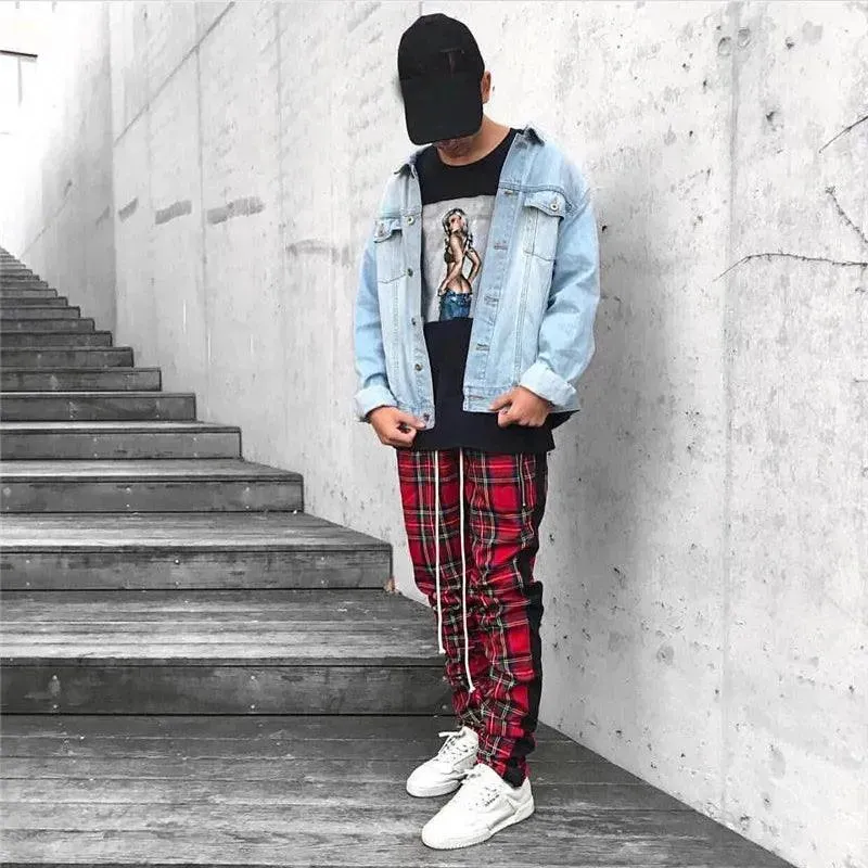 Urban Check Ankle Zip Lattice Joggers