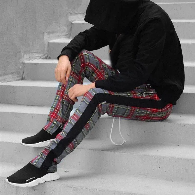 Urban Check Ankle Zip Lattice Joggers