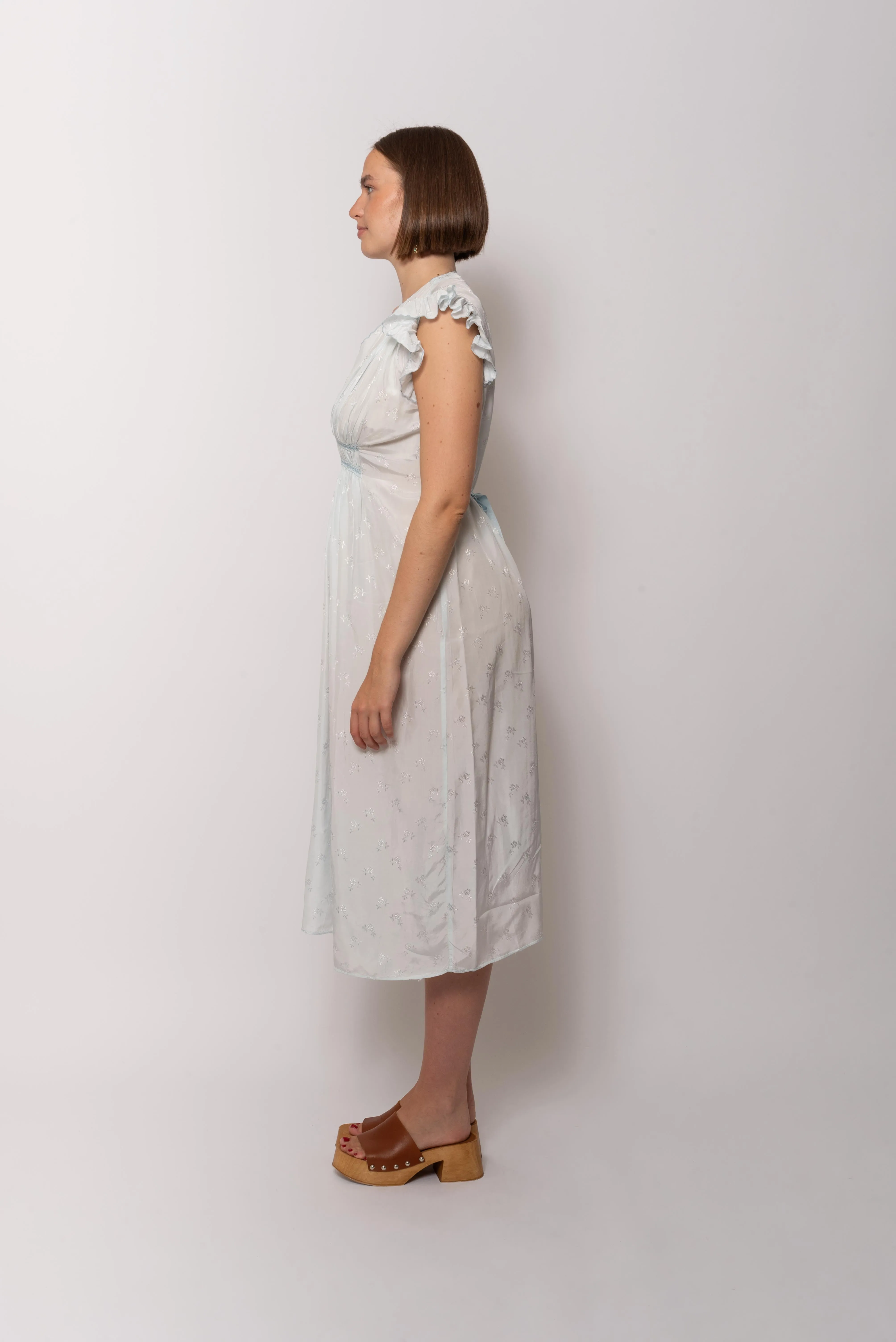 Vintage 1940s Rayon Sky Jacquard Floral Print Dress