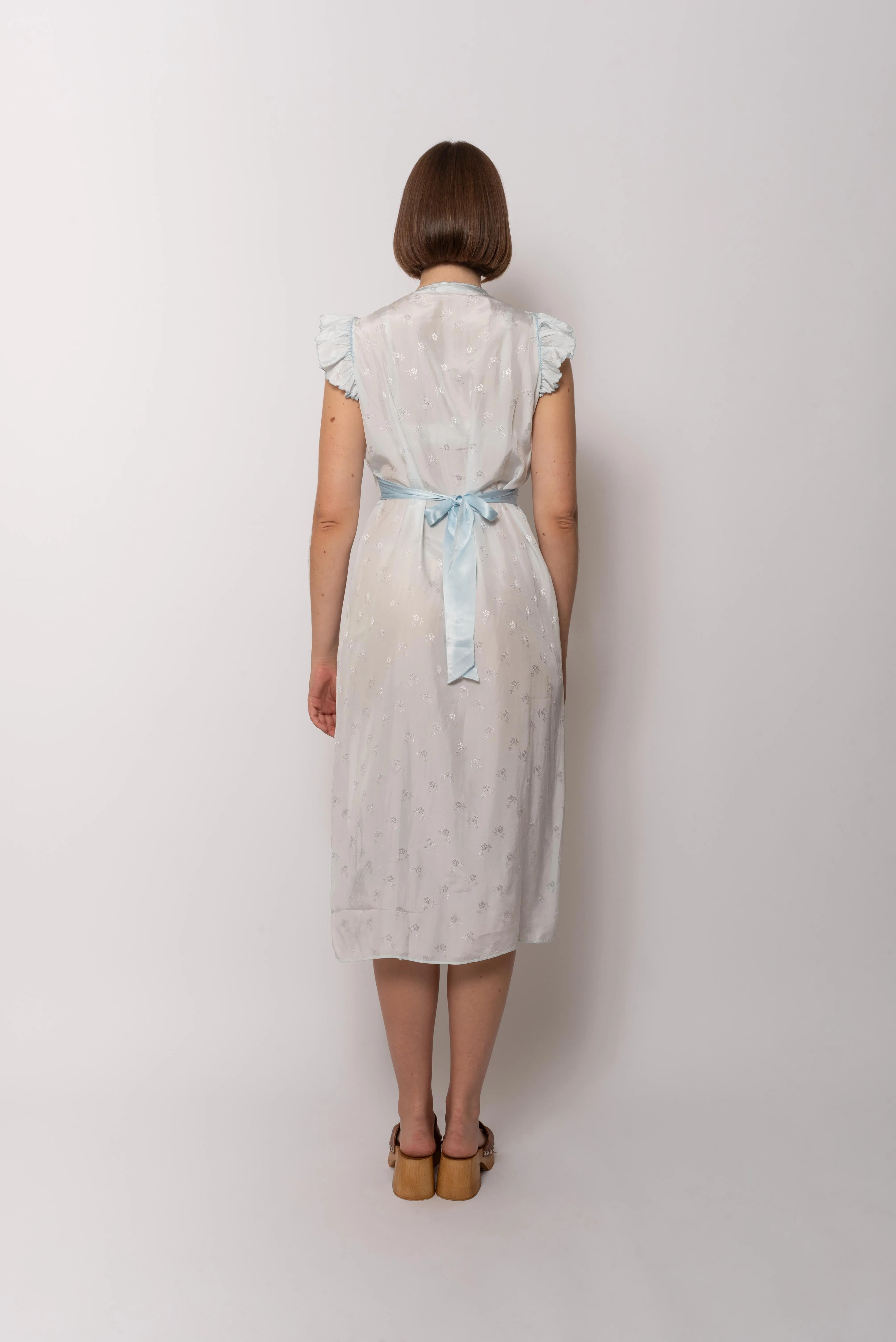 Vintage 1940s Rayon Sky Jacquard Floral Print Dress