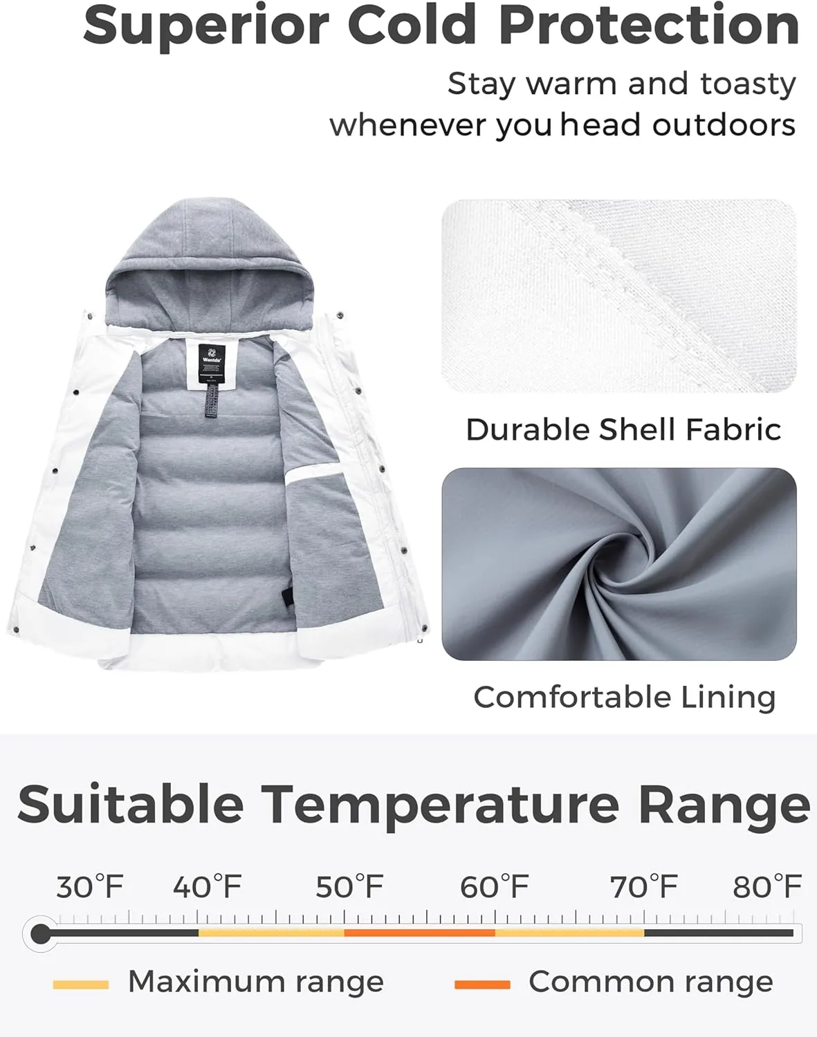 wantdo Women's Quilted Puffer Vest Thicken Warm Winter Coat with Removable Hood